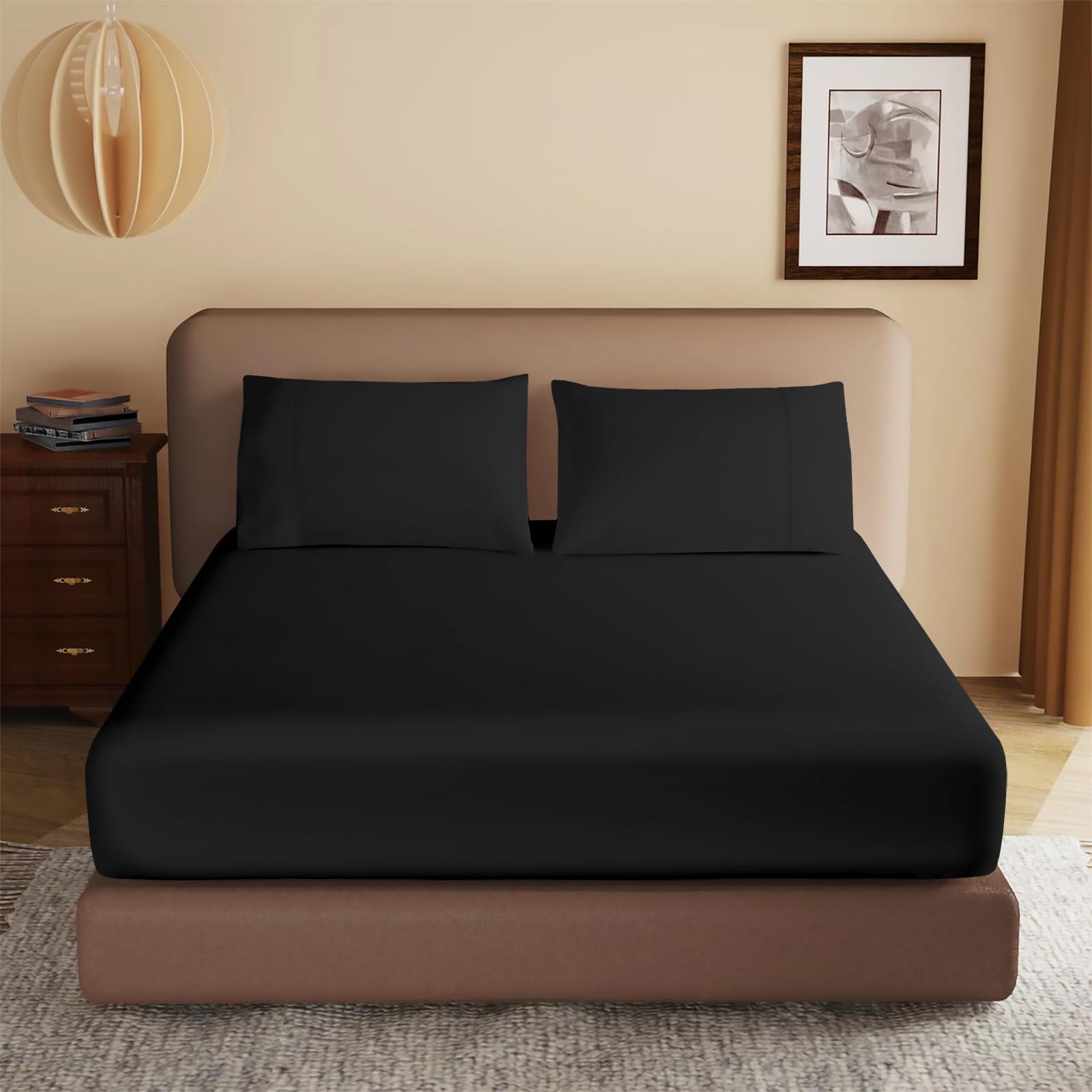 100% Egyptian Cotton Super King Size Fitted Sheet, 400 Thread Count Super King Fitted Sheet 40cm Extra Deep Super Kingsize Bed Sheets Luxury Bed Sheets - Super King Size — image 1