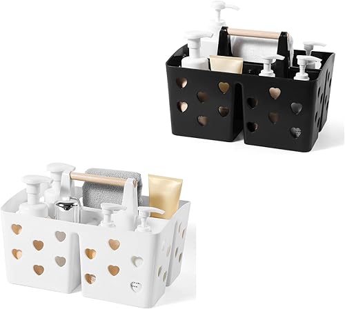 Miniatura 1 de Anyoifax Cesta de plástico portátil con mango de madera, organizador de almacenamiento dividido con compartimentos para baño, dormitorio