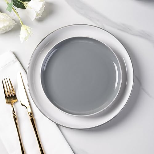 Miniatura 2 de GBHOME Juego de vajilla de cerámica de 12 piezas, moderno juego de platos blancos para 4, resistente a los arañazos, platos y tazones, apto para