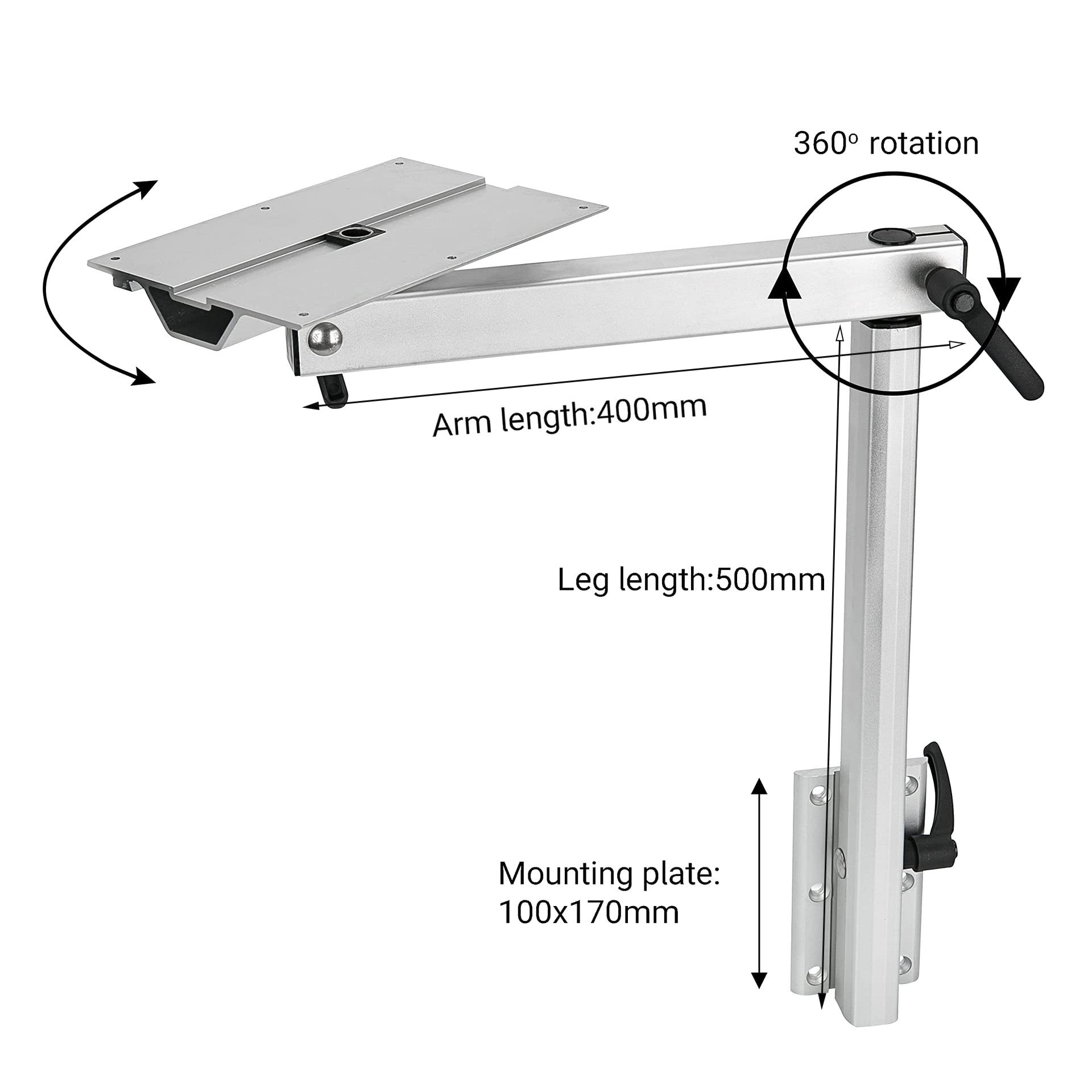 DarkSwan Pieds de table pour camping-car, en alliage d'aluminium, rotation à 360 °, hauteur réglable, accessoires pour camping-car