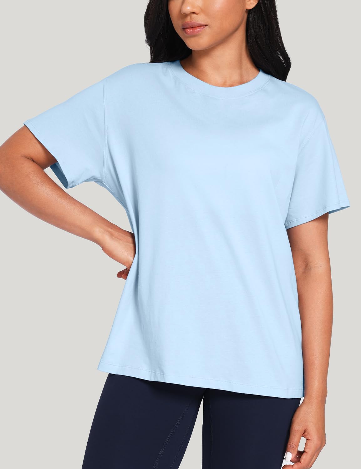 HeyNuts Women's Pima Cotton Short Sleeve Shirts Workout Basic Tee Casual Crew Neck T-Shirts Loose Tops - Image 2