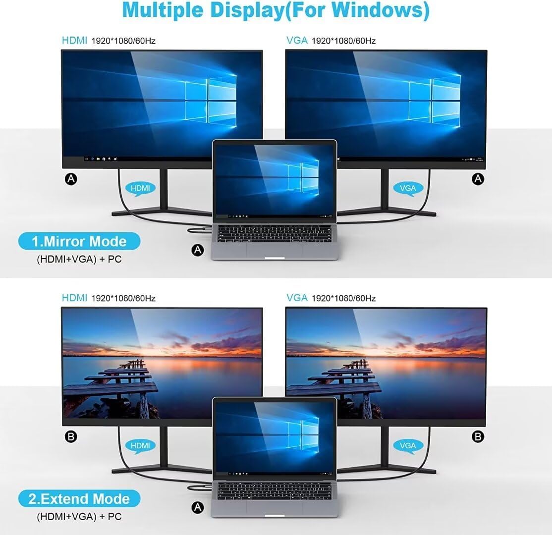 Hub USB C, stacja dokująca 10 w 1, 4K 30 Hz USB C HDMI, VGA, 3 porty USB 3.0, 5 Gbps, czytnik SD/TF, Ethernet RJ45, mikrofon/audio, uchwyt do ładowania laptopa typu C 100 W