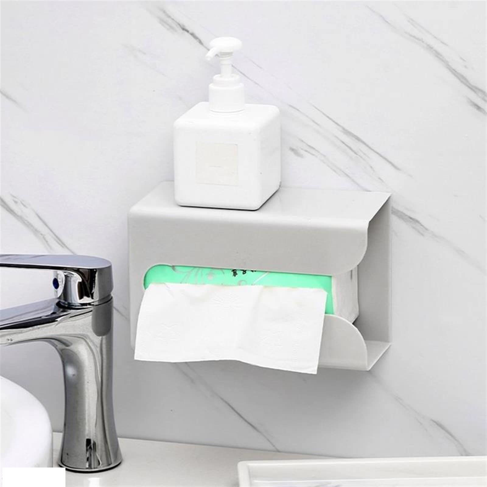 Caja de pañuelos montada en la pared, soporte para toallas de papel, soporte para servilletas, estante dispensador, estante familiar para ahorrar espacio (gris)