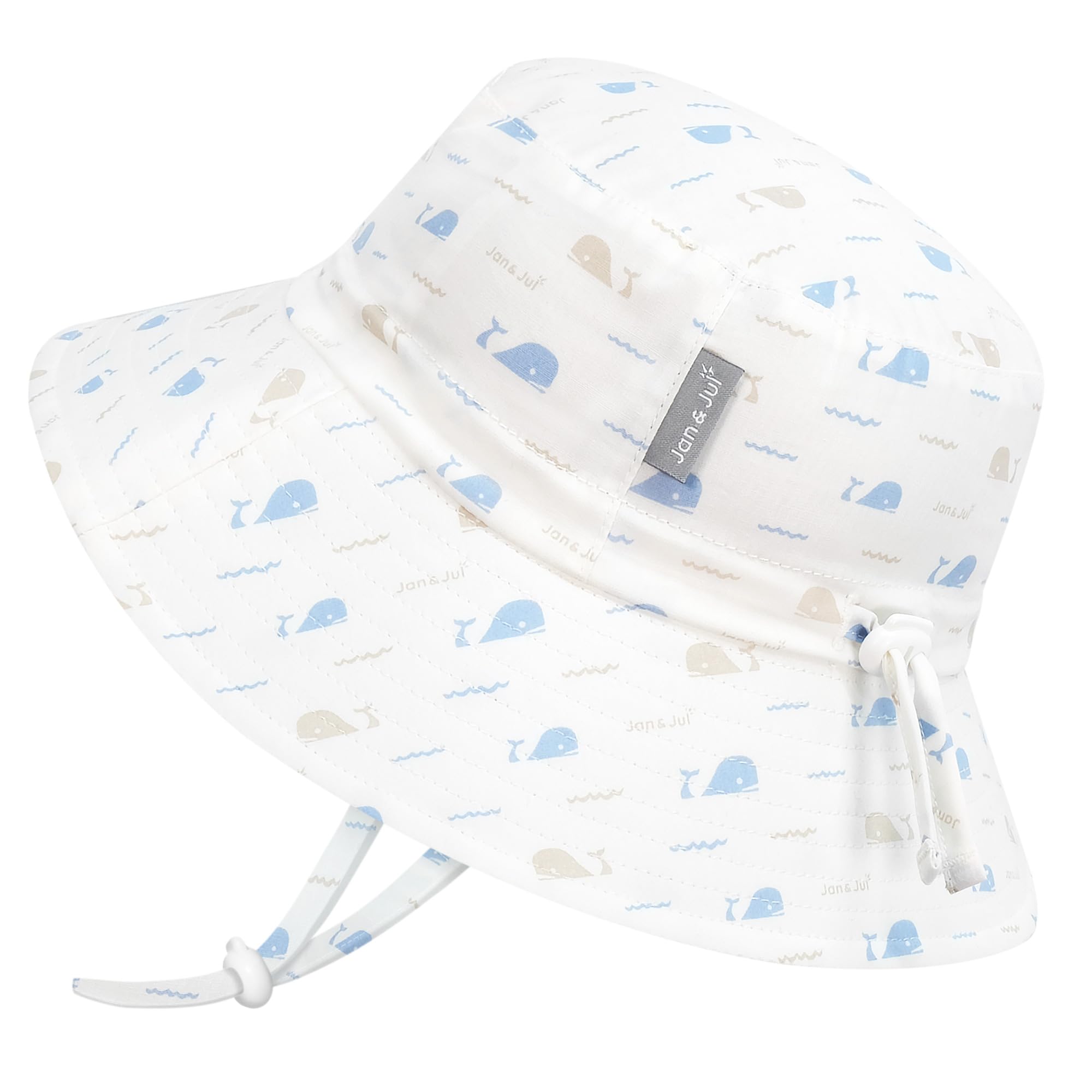JAN & JUL Boys' Cotton Bucket Hat, Adjustable Sun-Hat with 50+ UPF for Babies and Toddlers (M: 6-24 Months, Whale Tales)
