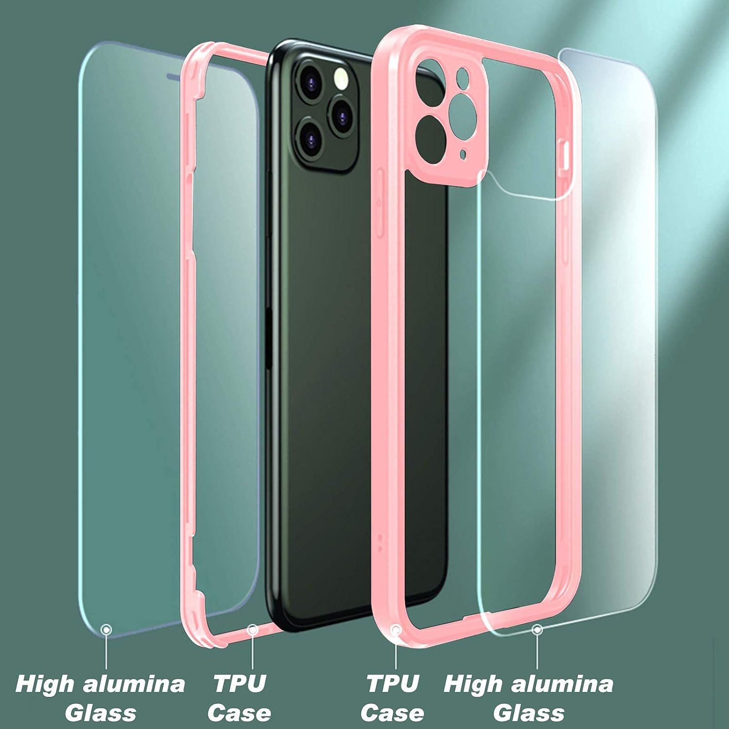 Full Body Case Designed for iPhone 12 Pro Max, Double Sided Buckle/Tempered Glass Case with Built-in Screen Protector, Shockproof Bumper Case for iPhone 12 Pro Max 6.7" Support Magsafe Charge - Pink