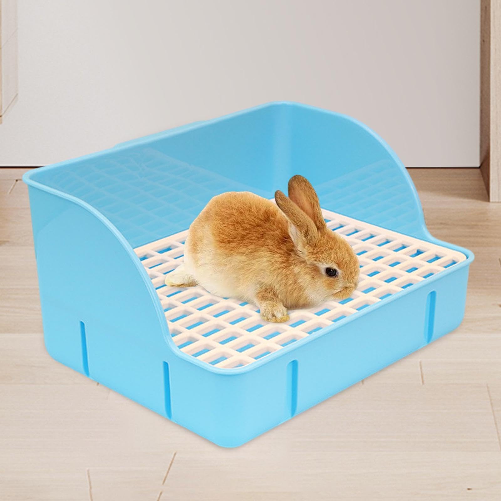 Caja de Arena para Conejo Bandeja Sanitaria Esquina para Jaula Extraíble Antideslizante Diseño de Rejilla Adecuada para Mascotas Interiores, Malla de PP Azul