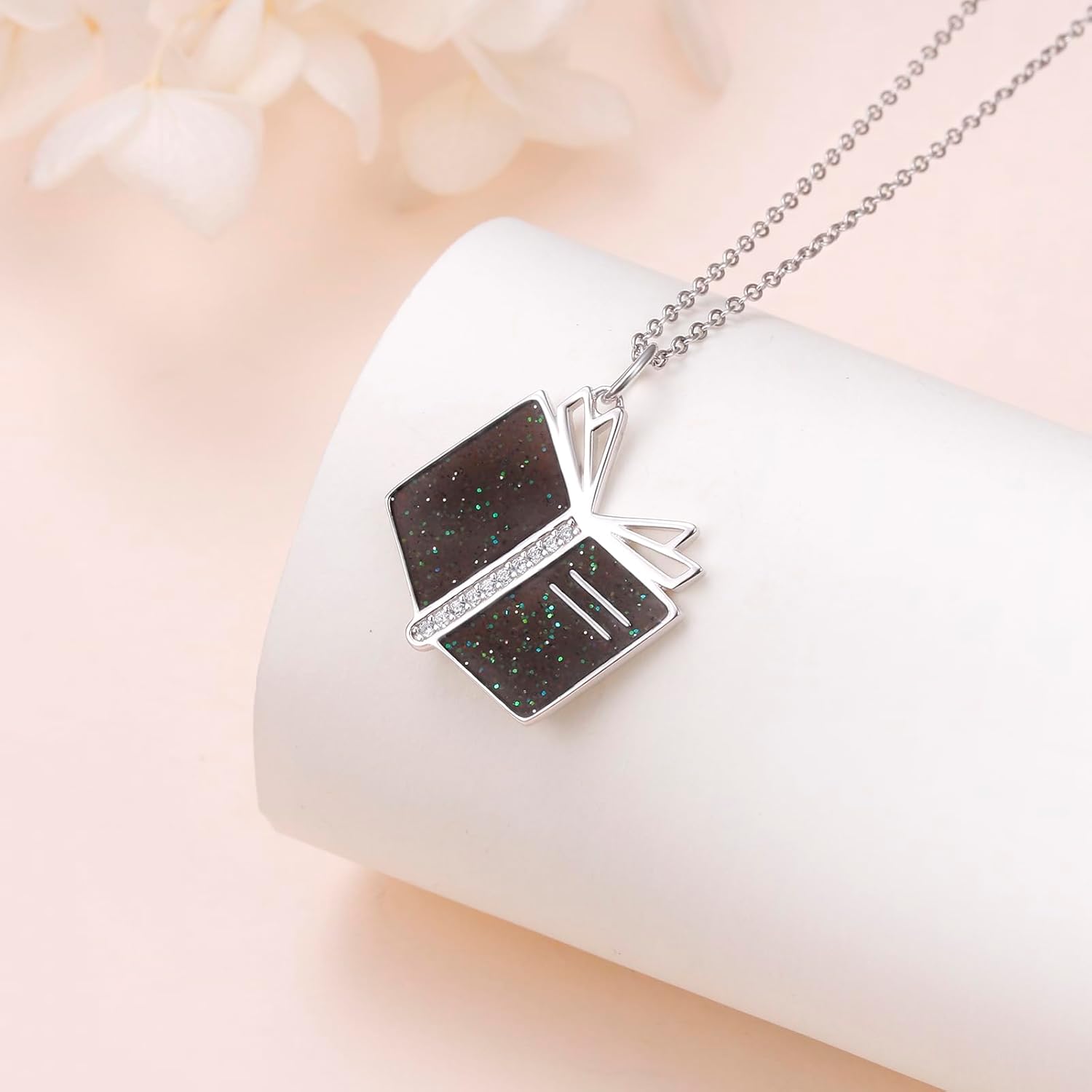 Alphm Book Lover Necklace 925 Sterling Silver Reading Pendant Women Literary Jewelry Present for Book Club Staff Librarian Bookworm - Image 4