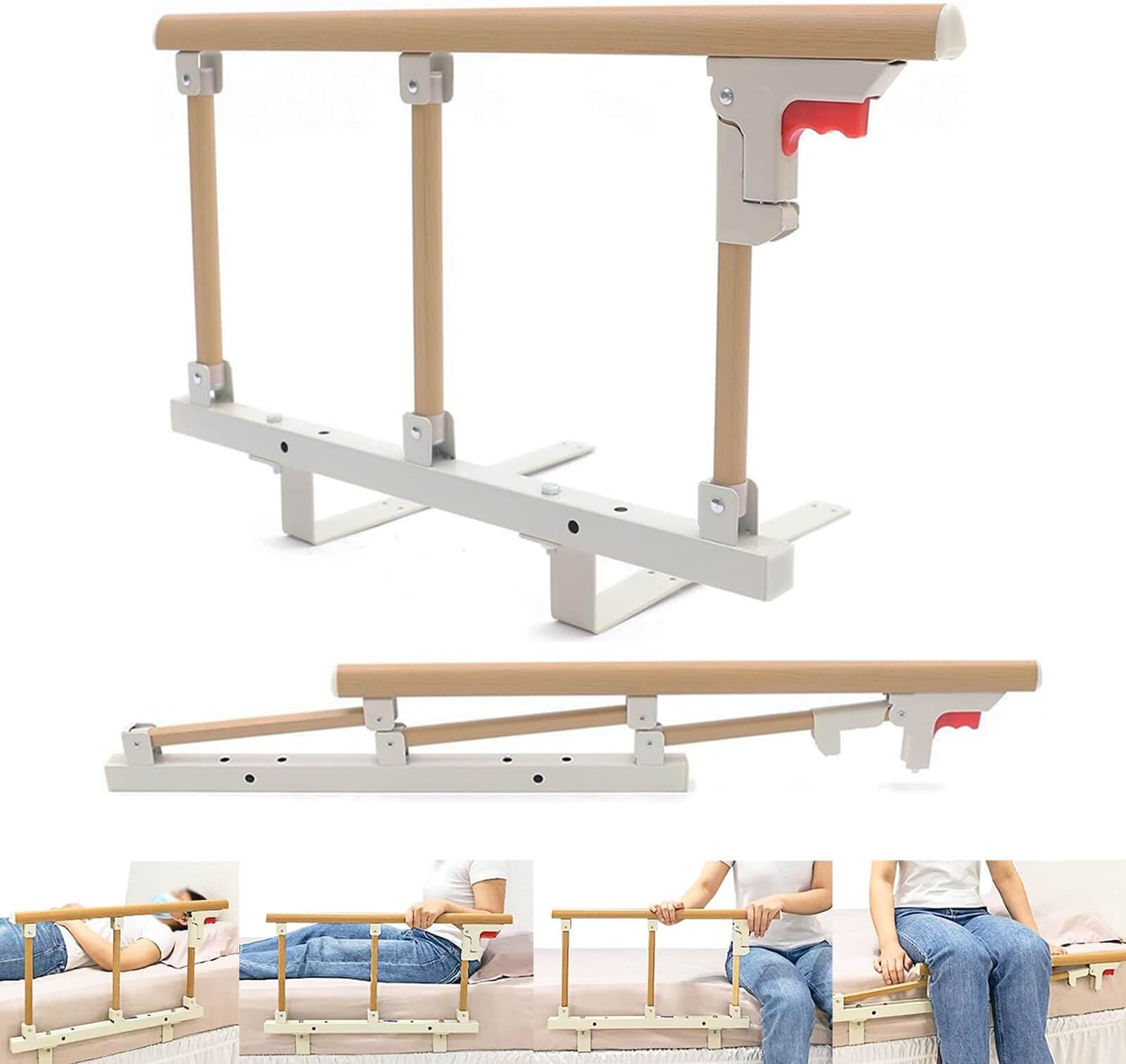 Bed Rails Elderly Adults Safety, Foldable Bedside Grab Bars Assist Handles, Collapsible Bed Canes Guards Railings for Seniors, Adjustable Rails Prevent Falling