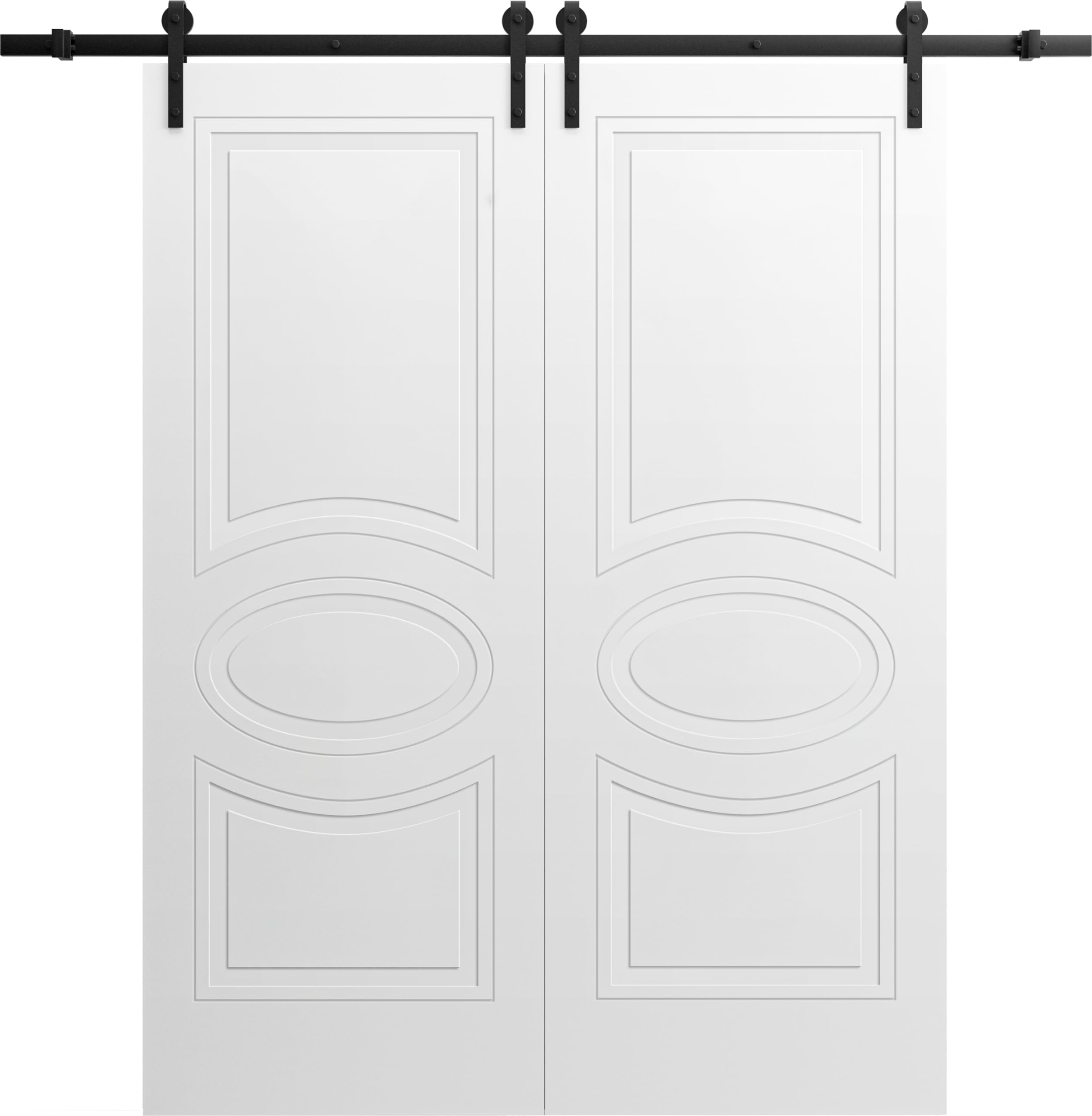 VDOMDOORS Modern Double Barn Door/Mela 7001 / 13FT Rail Track Set/Solid Panel Interior Doors-60" x 96" (2 * 30x96)-Black Rail