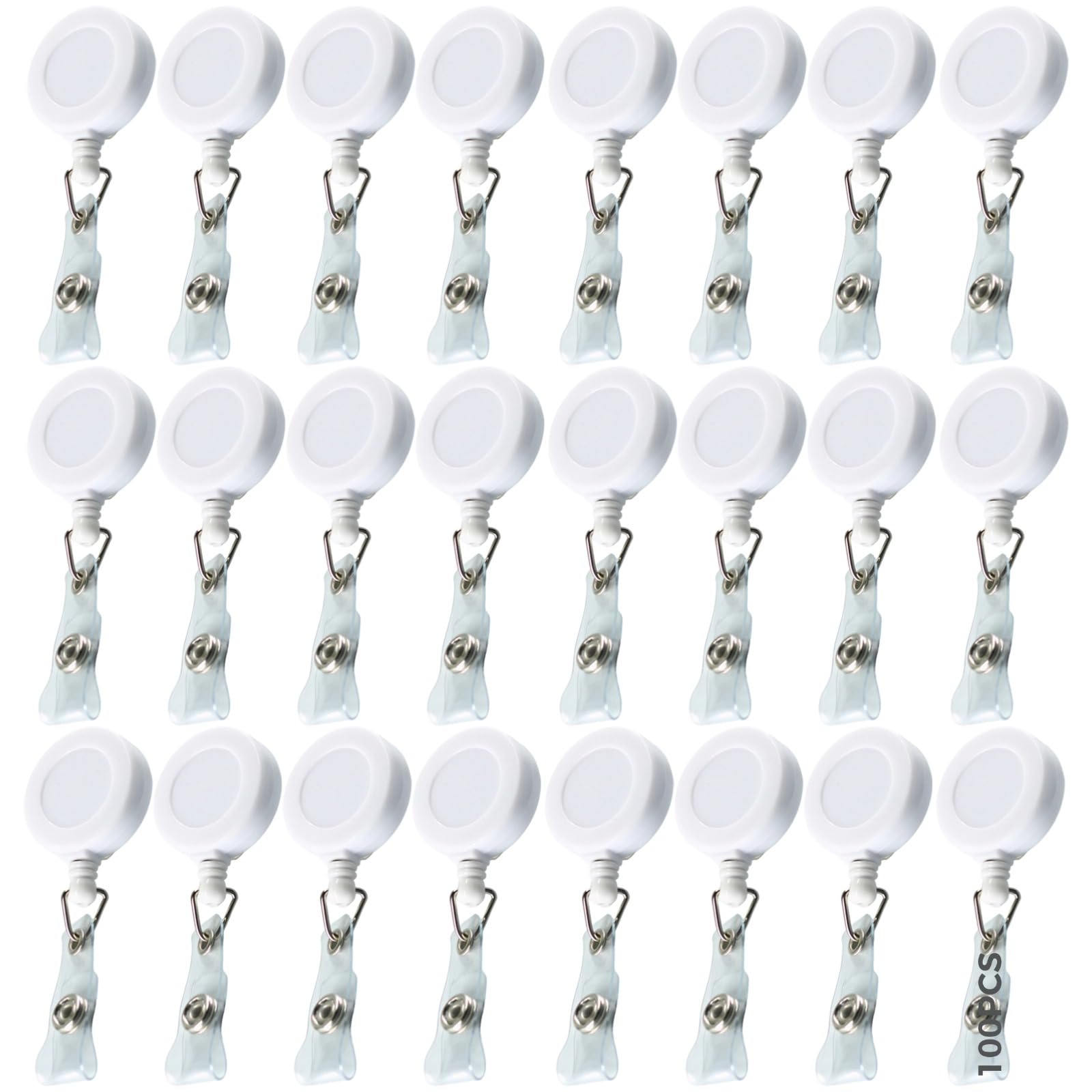 Bobine retrattili per badge identificativo con clip da cintura in metallo, bobina bianca per carta d'identità, chiavi e targhette, cavo retrattile da 86 cm, accessorio compatto per ufficio e lavoro