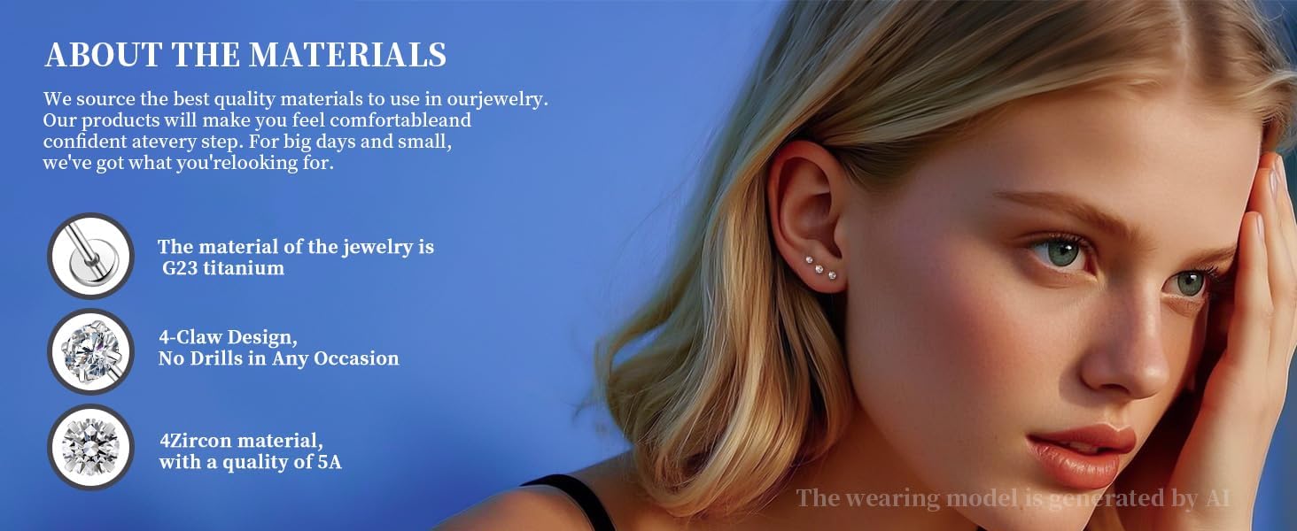 20G/18G/16G G23 Titanium Flat Back Earrings Stud Threadless Tragus Labret Cartilage Lip Medusa Conch Body Piercing Jewelry Hypoallergenic for Women Men