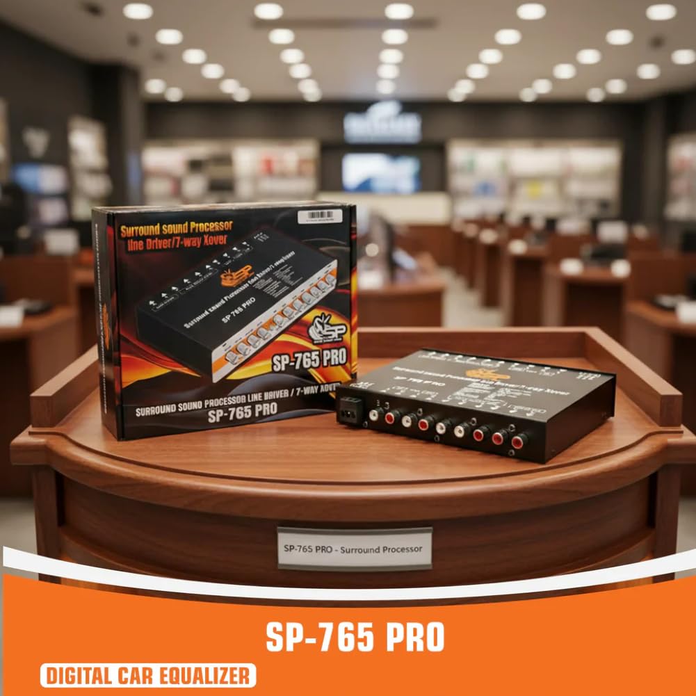 ZESTAW DO SP AUDIO SP-765 PRO, 1 7-pasmowy korektor, procesor sygnału audio, 2 wejścia i 3 wyjścia, ultracienki, do samochodów, 1 sztuka + akcesoria gratis