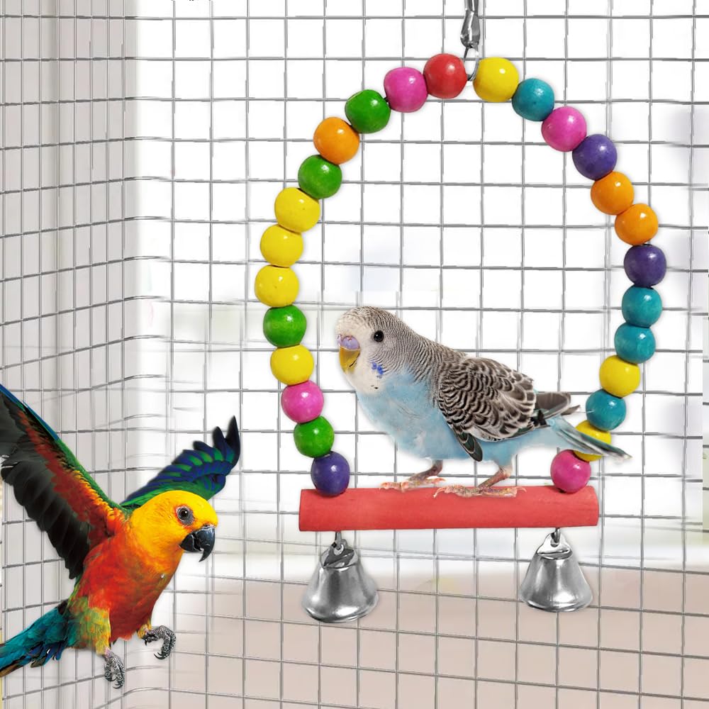 2 Pack Parrot Swing Set, Colorful Wooden Ladder & Perch Toys for Chewing Climbing & Hanging, Ideal for Budgies Parakeets - Image 4