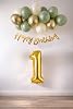 Concept Birthday Set with 1 Year Old Mold Green, Sea Sand and Chrome Gold Balloons