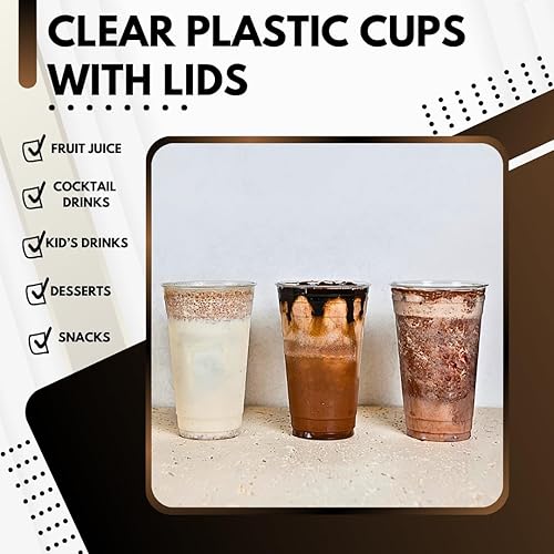 Miniatura 6 de Green Direct Vasos desechables de 16 onzas con tapas, vasos de plástico transparente con tapas, tazas de café helado para té Boba de burbujas, taza
