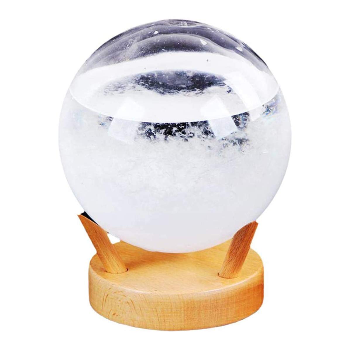 Wetterstation aus Glas, kreative sphärische Wettervorhersage, Flaschenbarometer, Wettervorhersage für Büro, mit Holzbasis, Dekoration für Büro zu Hause, Geschenk für Familie, Weiß/417 (Co