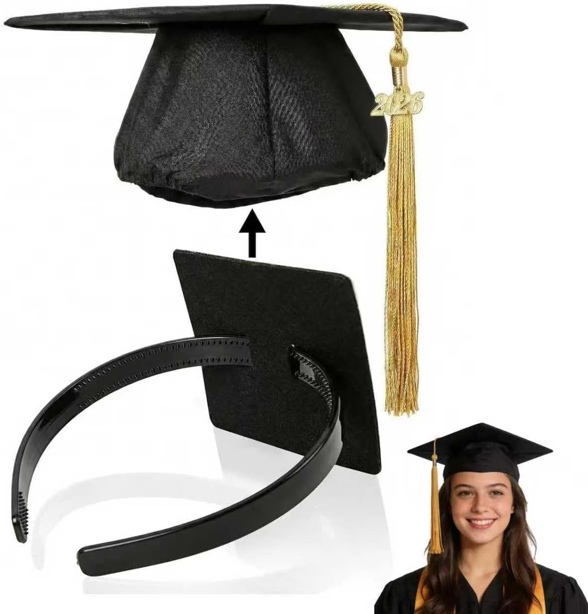 Graduation Cap Headband Insert, Firm Anti-fall HairBand for Graduation Hat Headband Grad hat Holder decorations Accessory for Graduates, Students, Women (Grad Cap Not Included)