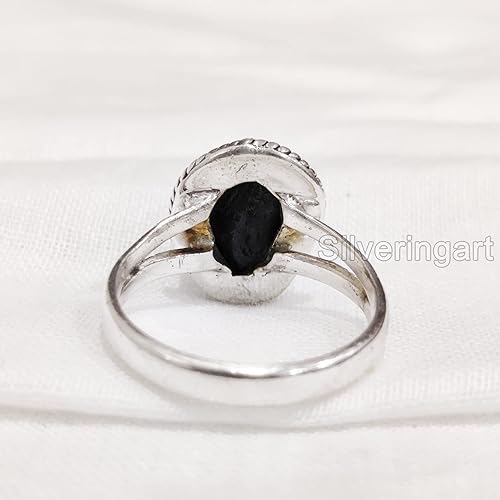 Miniatura 4 de Natural Black Tourmaline Ring, Rough Tourmaline Ring, October Birthstone, Bohemian Ring, 925 Sterling Silver, Womens Ring, Christmas, Handmade,