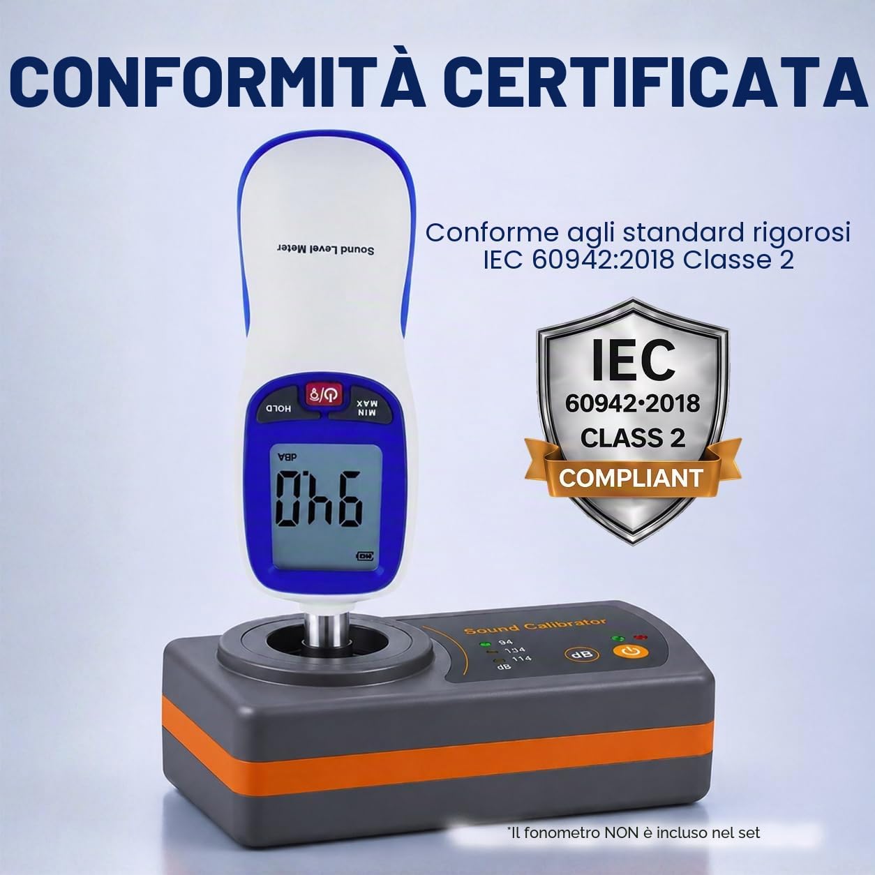 Suono Meter Decibel Livello Calibratore Calibrazione 114dB / 94dB / 104dB Calibrazione Livello per Suono Livello Metri
