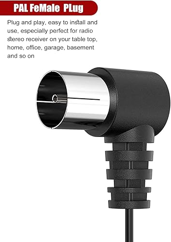 Miniatura 2 de Antena coaxial dipolo FM de 75 ohmios con conector macho hembra PAL para Sharp Panasonic Yamaha JVC Sherwood Pioneer mesa receptor estéreo para el