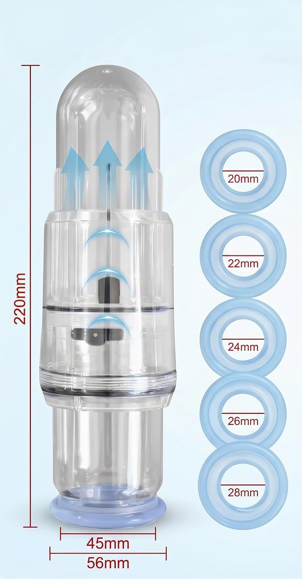 Bomba Manual para Pene con 5 Anillos de Silicona – Bomba de Vacío para Hombres, Erección, Potencia y Alargamiento