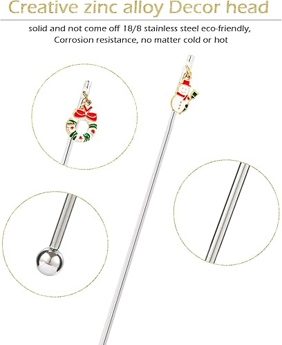 Miniatura 6 de 6 unidades de dijes de Navidad, agitadores de cóctel, palitos de acero inoxidable de 7.5 pulgadas, para mezclar cócteles, chocolate caliente, crema