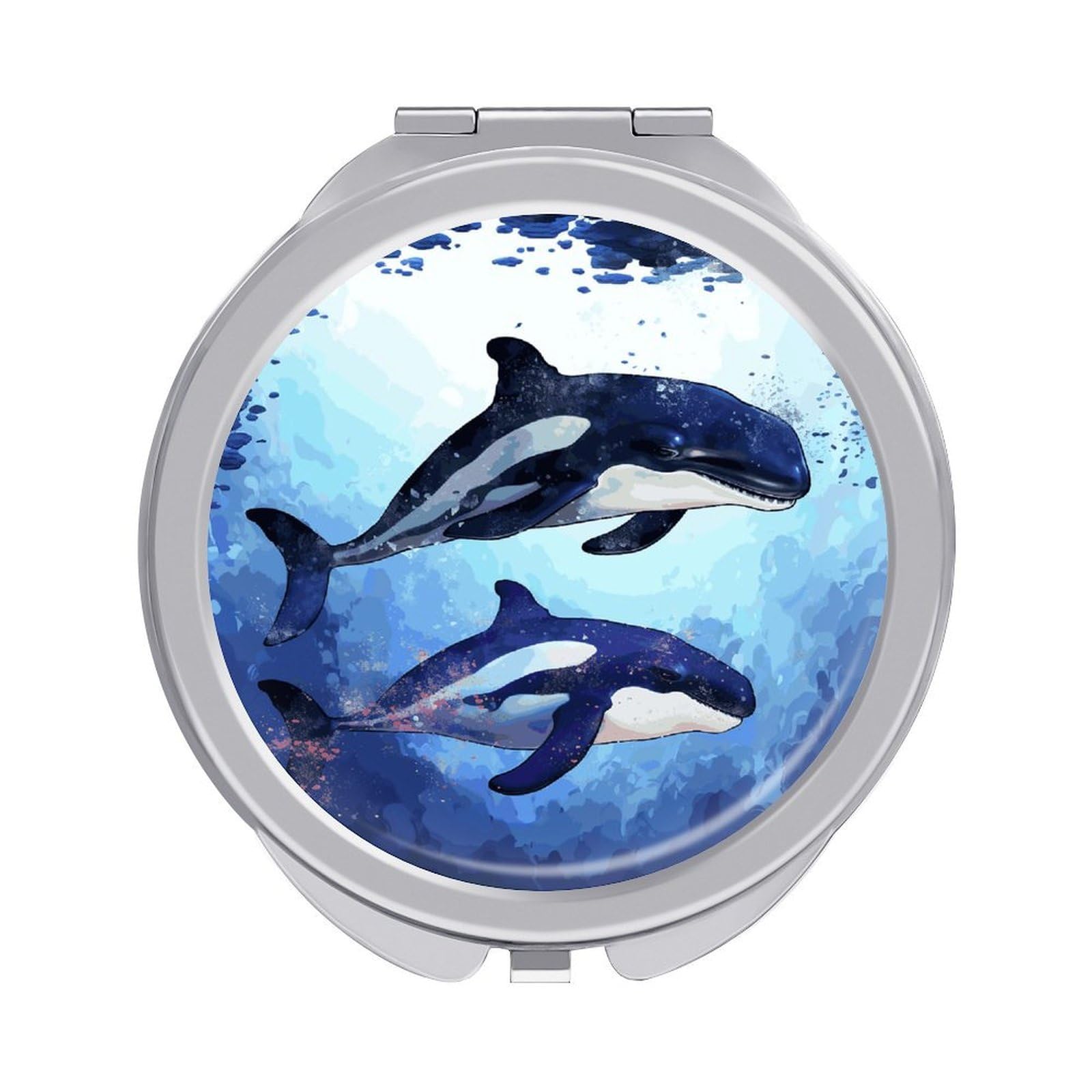 Fekiloot Style Orca Killer Whale Travel Makeup Mirror Handheld Compact Mirror Portable Pocket Mirror Double-Sided 1X/2X Magnifying For Handbag And Purses