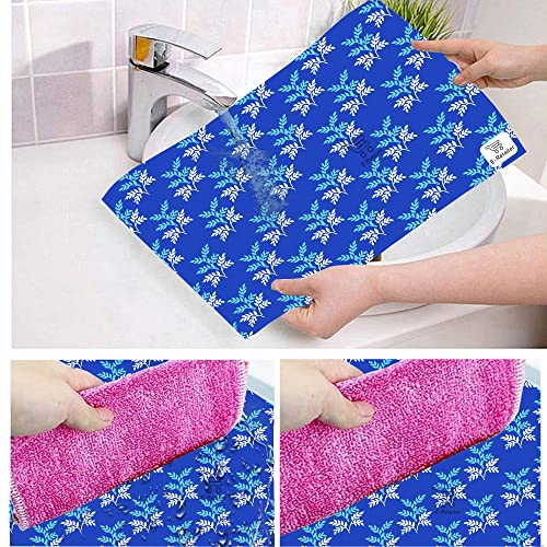 Image of Polyester 3-Layered Fridge Top Cover /Refrigerator Cover with Utility Pockets and Set of 6 Pc Fridge Mats (Color-Leaf Blue, Size-39x21 Inch)