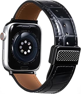BESTSURE Magnetic Leather Band for Apple Watch Ultra 3/2/1 SE3/SE2/SE/Series 11/10/9/8/7/6/5/4/3/2/1, Durable Stylish Genuine Leather with Magnetic Buckle Apple Watch Band for Men Women