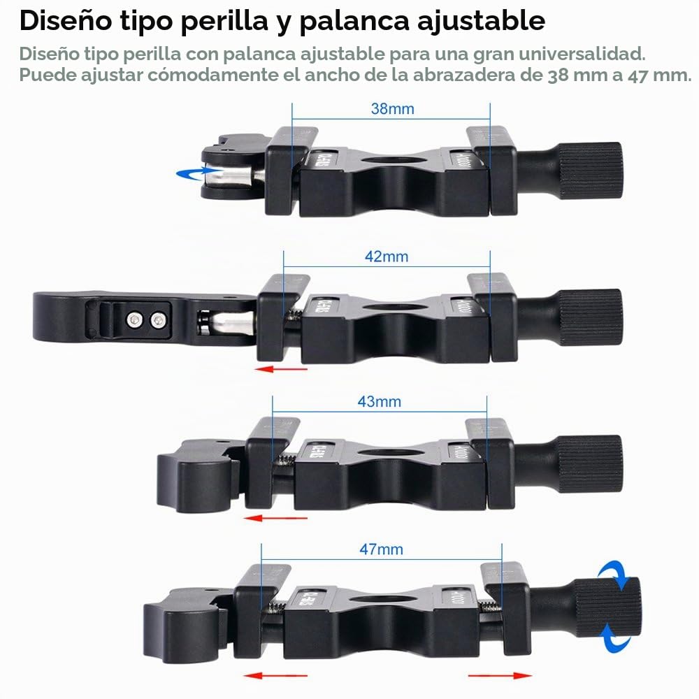 Andoer CL-50LS Tensor Rápido y Zapata Rápida con Palanca Ajustable Botón Tipo de 1/4"y 3/8" Tornillo Agujeros Compatible para Estándar Zapata Rápida Rótula de Trípode