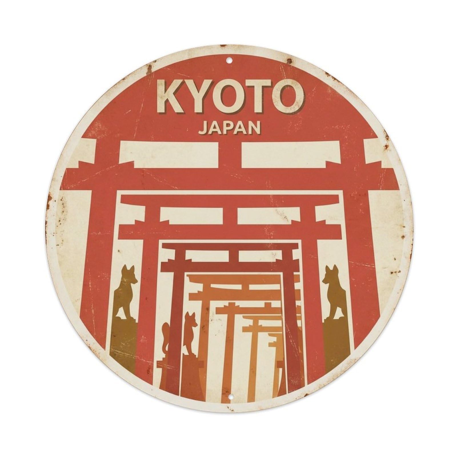 Kyoto Japan Ancient City Illustrated Urban Skyline Metal Tin Sign