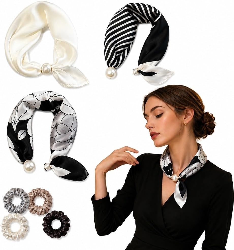 Pop-On Pearl Necklace Scarf with Magnetic Closure Women Bucklescarf Office