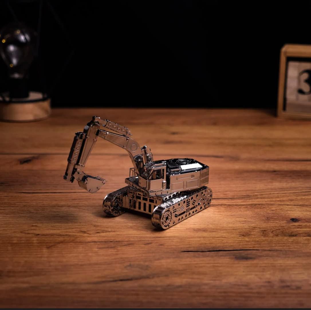 METAL-TIME TIRELESS Digger Excavator, Excavator Model, Metal Hydraulic Excavator Model, 3D Puzzle Building Crafts, Collectible Figurine, Stainless Steel DIY Construction with Toolbox, 100 Pieces.