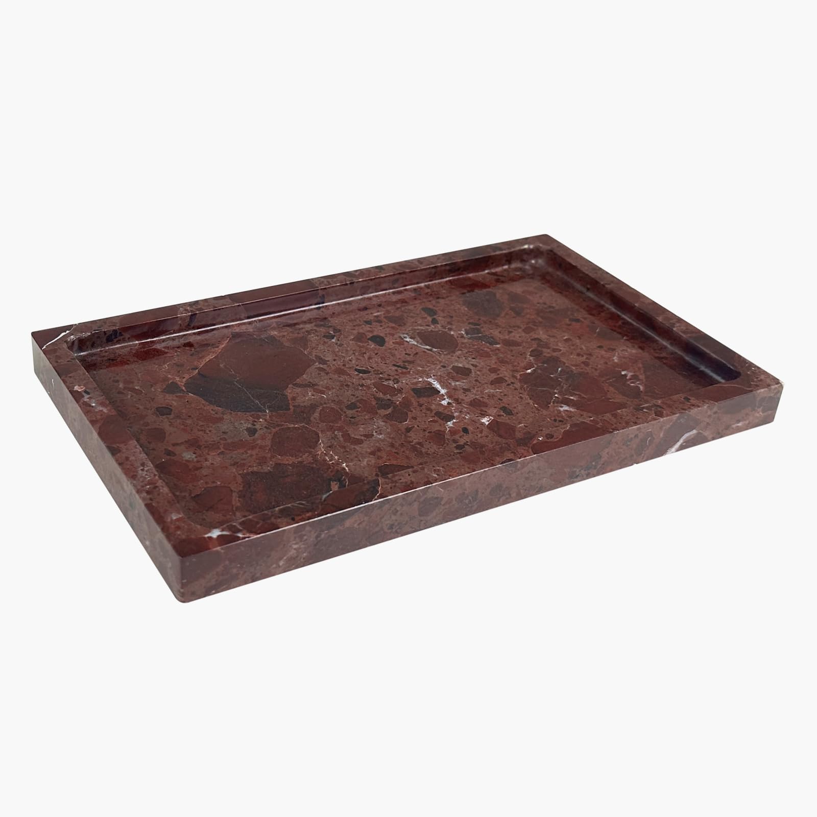 OAIQNUJ Natural Red Marble Vanity Tray, 9.8"x5.9" Genuine Marble Tray for Bathroom/Kitchen/Dresser (Rosso Levanto)