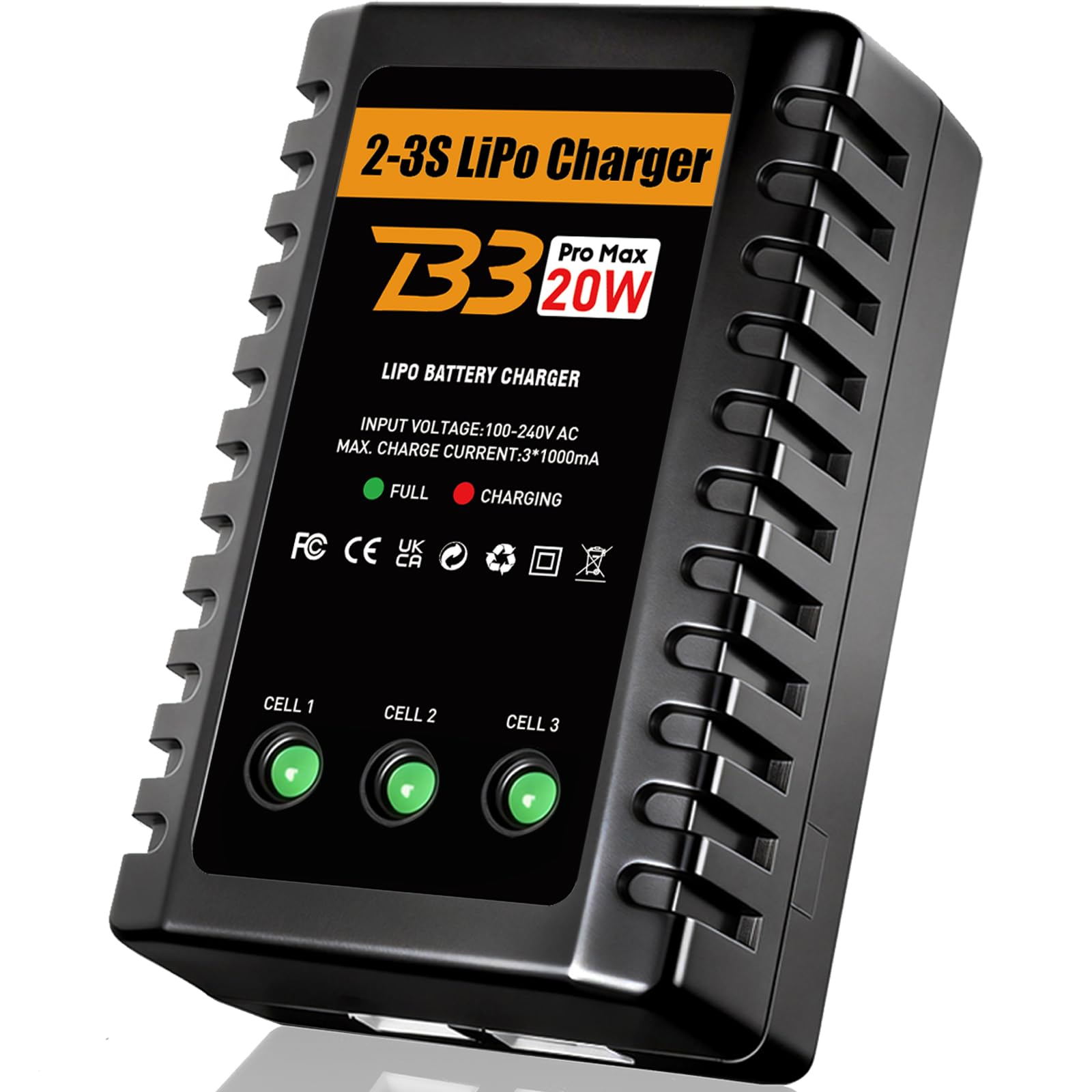 HTRC Lipo Battery Charger, 20W Lipo Charger for 2-3S Lipo Battery Pack(7.4V-11.1V), Airsoft Battery Charger, Fast RC Balance Charger for RC Car, Airsoft Gun, RC Boat, Etc