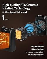 Vista 6 de Calentadores de espacio portátiles para uso en interiores, calentador eléctrico para dormitorio y oficina, calentador de espacio de cerámica