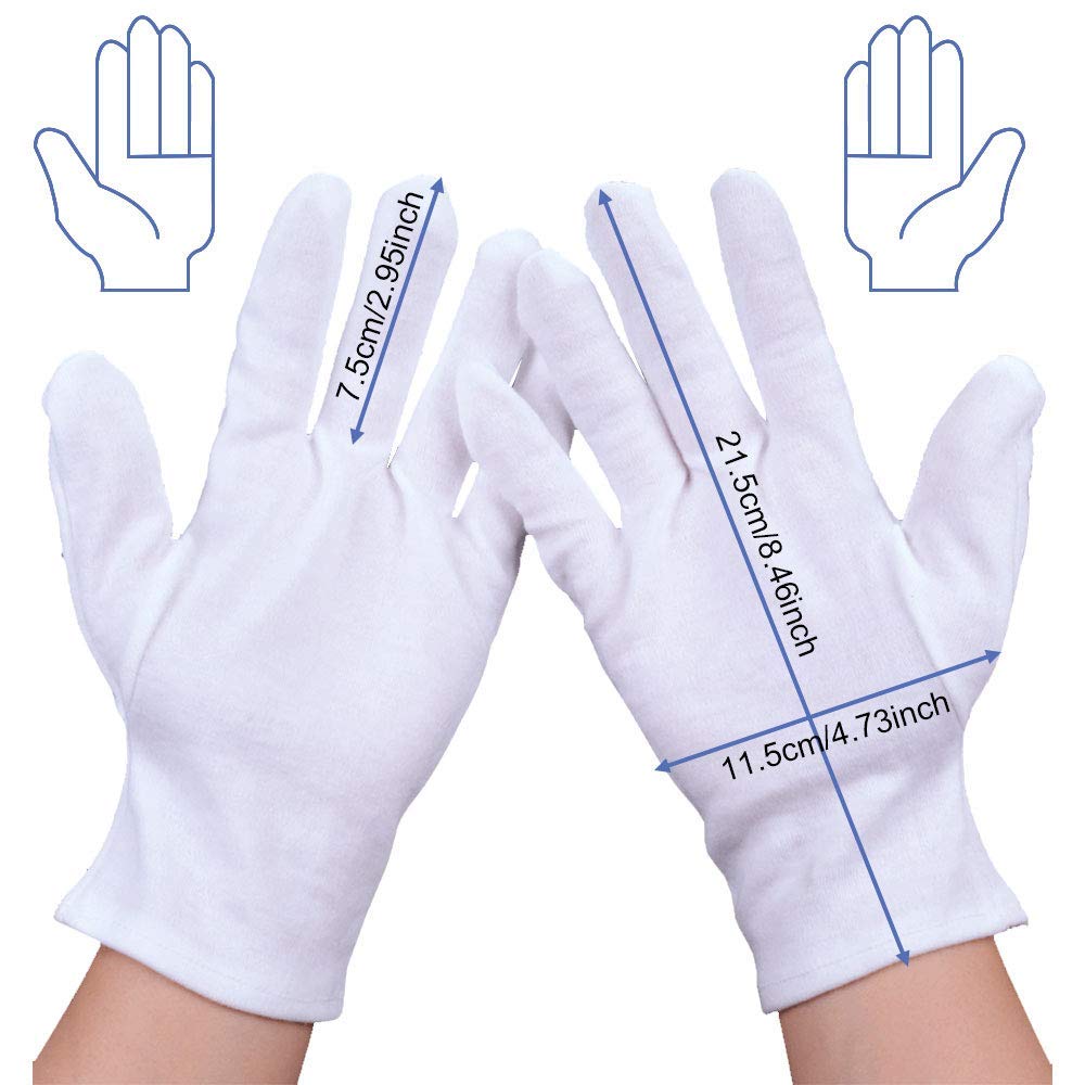 Guantes de Algodón Blanco Profesionales 12 Unidades 6 Pares Reutilizables Hipoalergénicos Transpirables