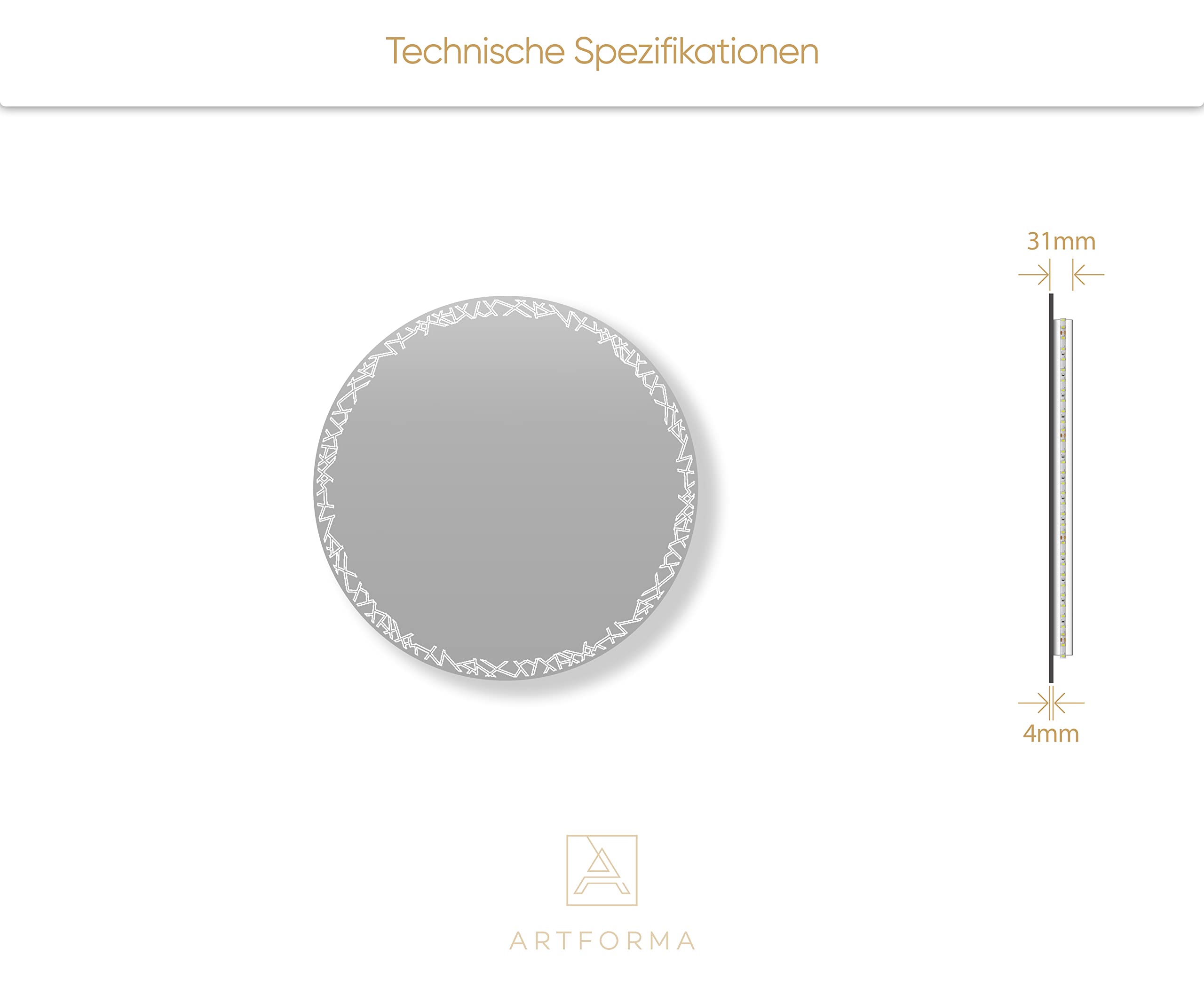 FORAM Badspiegel mit Beleuchtung - Spiegel Rund - 75x75 - Wandspiegel Nach Maß - Runder Spiegel auf Individuelle Bestellung Gefertigt - Modernes Design - Ohne Rahmen