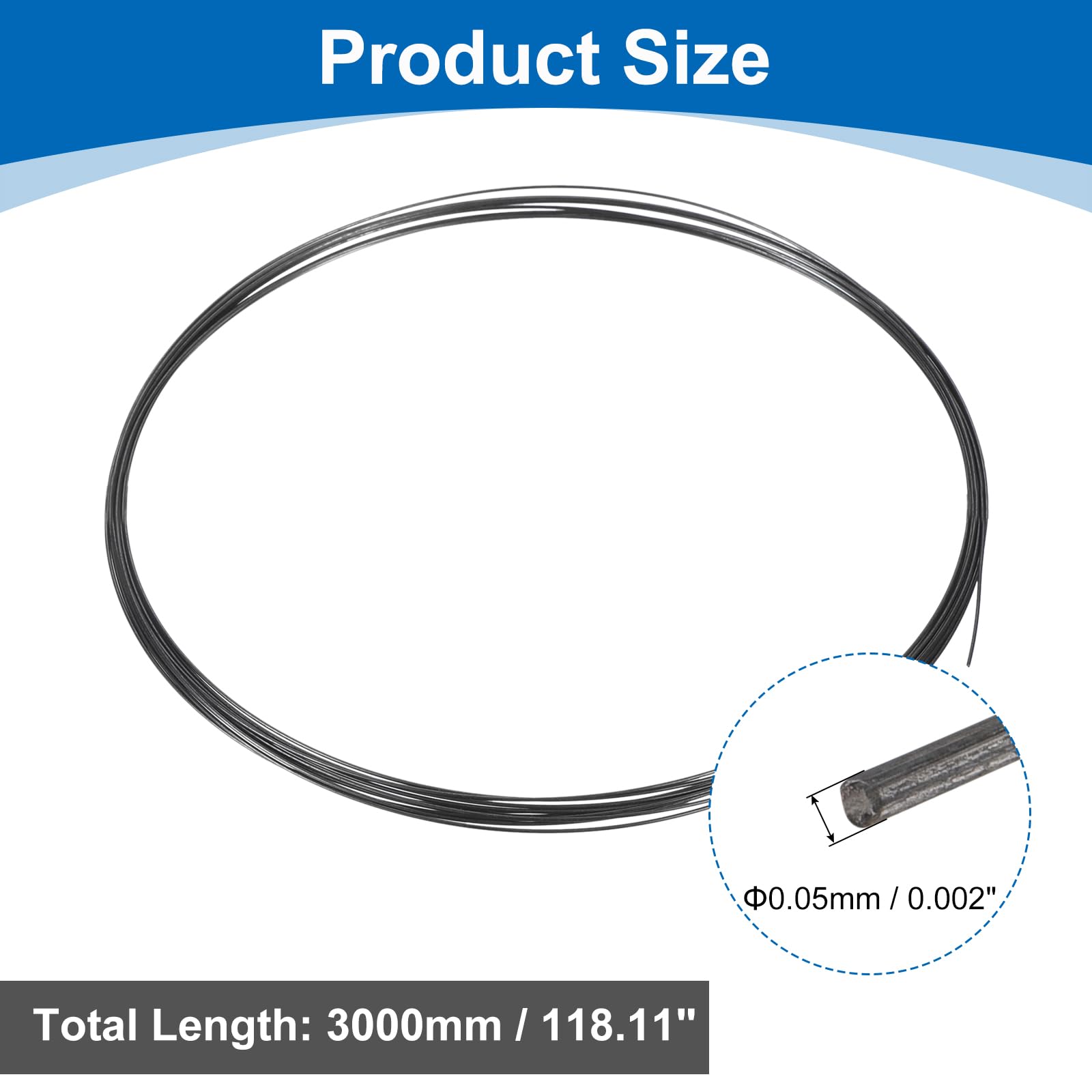 uxcell Tungsten Wire, 99.95% High Purity Tungsten Wire 0.05mm Dia x 3 Meter Length Tungsten Filament Metal Coil for Light Bulb Production Electronics Industry