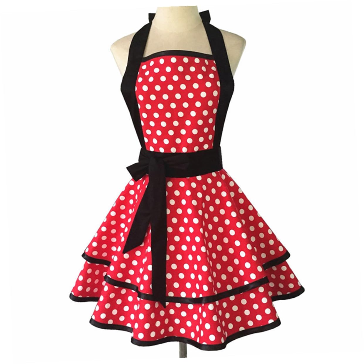 MAGICLULU Grembiule da Cucina Motivo a Pois in Cotone, Doppio Strato, Lavoro in Hotel e Cucina, Grembiule da Lavoro per Donna Ampia Vestibilità