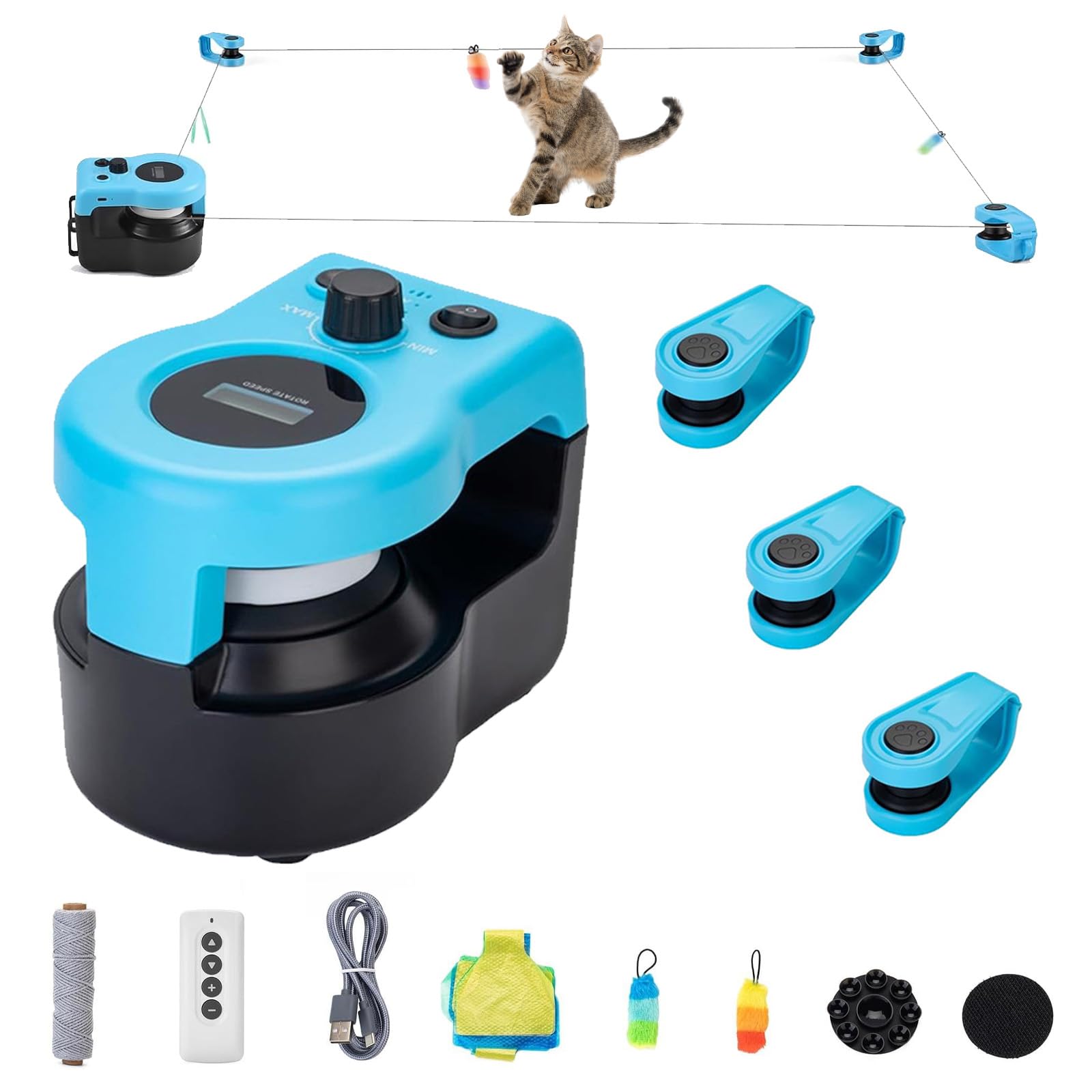 Nuovo Tapis roulant per gatti, Automatico/Telecomando, giocattolo interattivo gatto, giocattoli da caccia simulati, velocità regolabile, gioco da caccia con penna per gatti al coperto