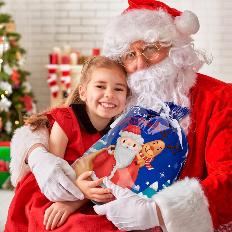 Christmas Drawstring Gift Bags, 30pcs Xmas Wrapping Gift Bags Large Medium Small Assorted Sizes, Wonder Wrap Bags Multipack, for Xmas Party, Presents, Holiday Decorations