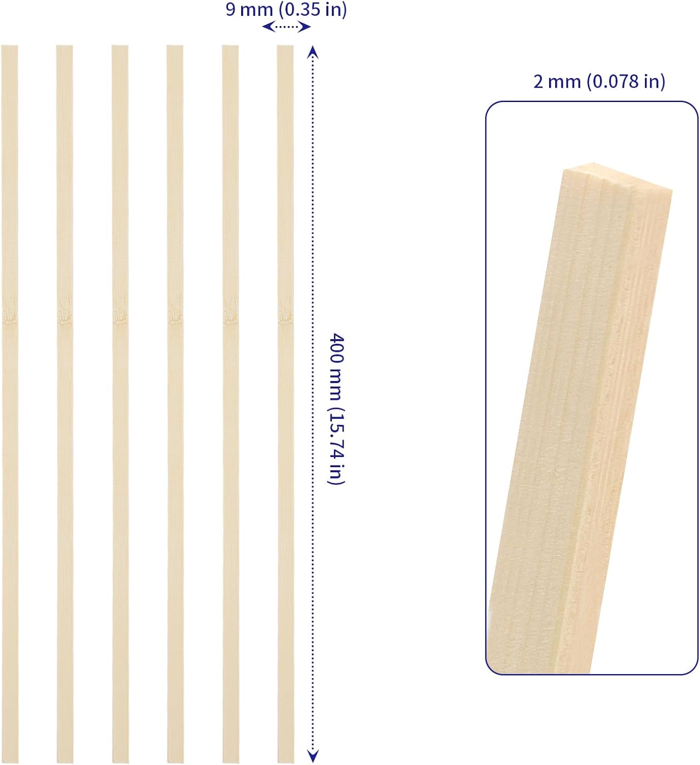 SOUJAP 800 Pieces 15.7 Inch Bamboo Sticks, Wooden Craft Sticks, Thin Extra Long Flat Strips for Craft DIY Projects