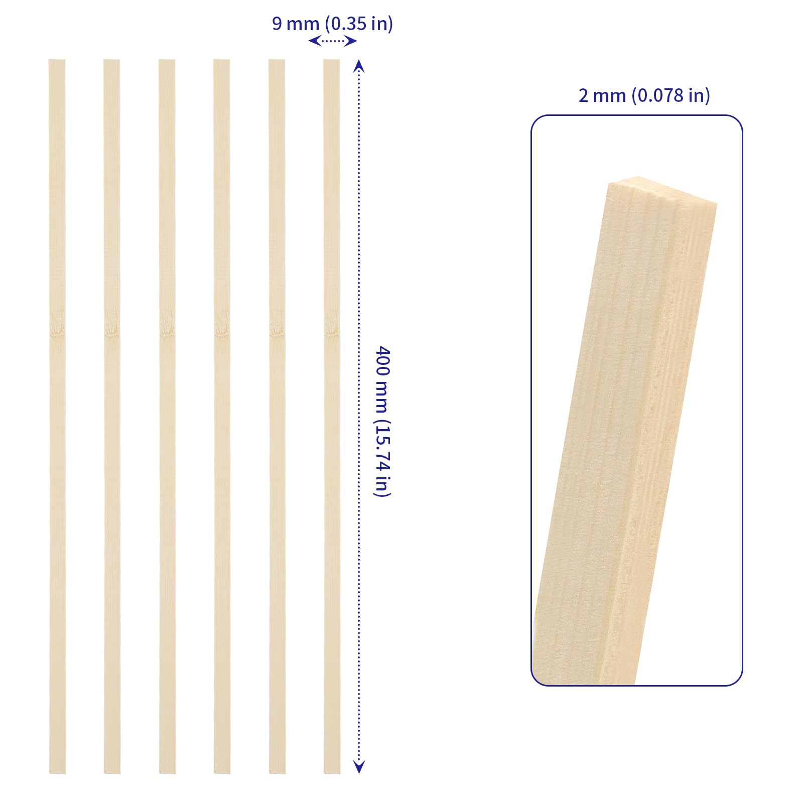 SOUJAP 1000Pcs 15.7 Inch Natural Bamboo Sticks, 3/8 Width Wooden Craft Sticks, 9 x 400mm Flat Bamboo Stick for DIY Crafts