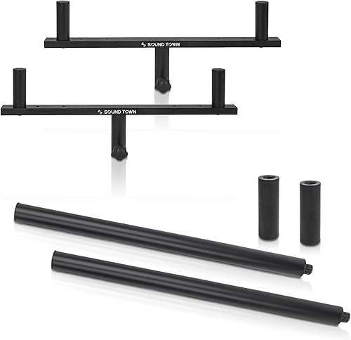 Miniatura 38 de Sound Town Paquete de 2 subwoofer/altavoces de altura ajustable (35-54 pulgadas) con rosca M20, capacidad de carga de 132 libras, negro (STSDA-M54B)