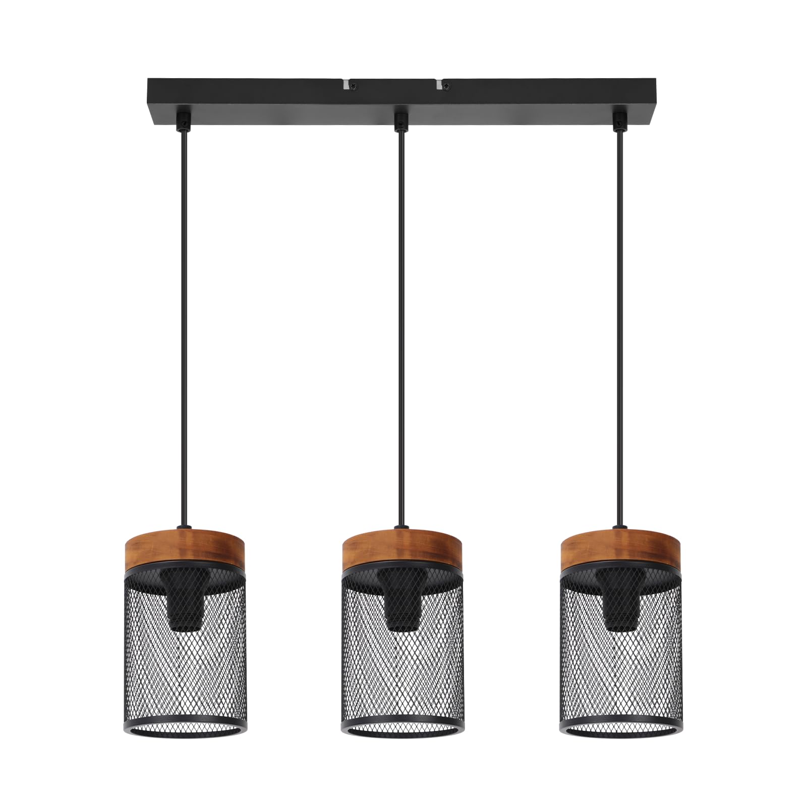 ZMH Lámpara colgante de comedor de madera negra lámpara colgante vintage | de 3 bombillas E14, estilo industrial, lámpara de comedor, lámpara colgante retro para salón - bombillas no incluidas