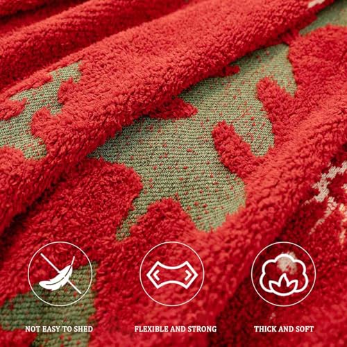 Housse de canapé de Noël en chenille douce premium rouge à pompons - 3