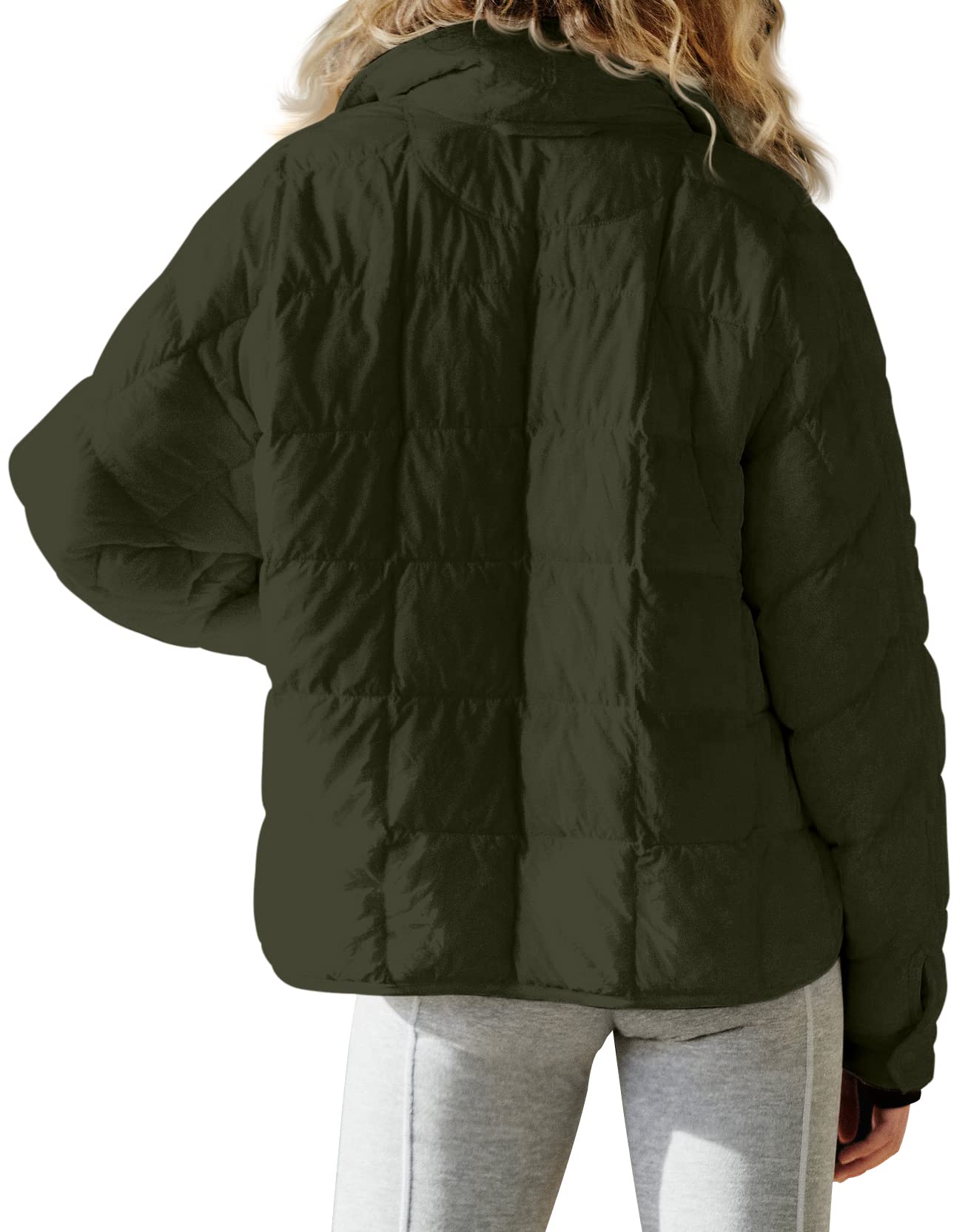 Aiopr Women's Oversized Lightweight Down Coat Long Sleeve Zip Packable Short Puffer Jackets