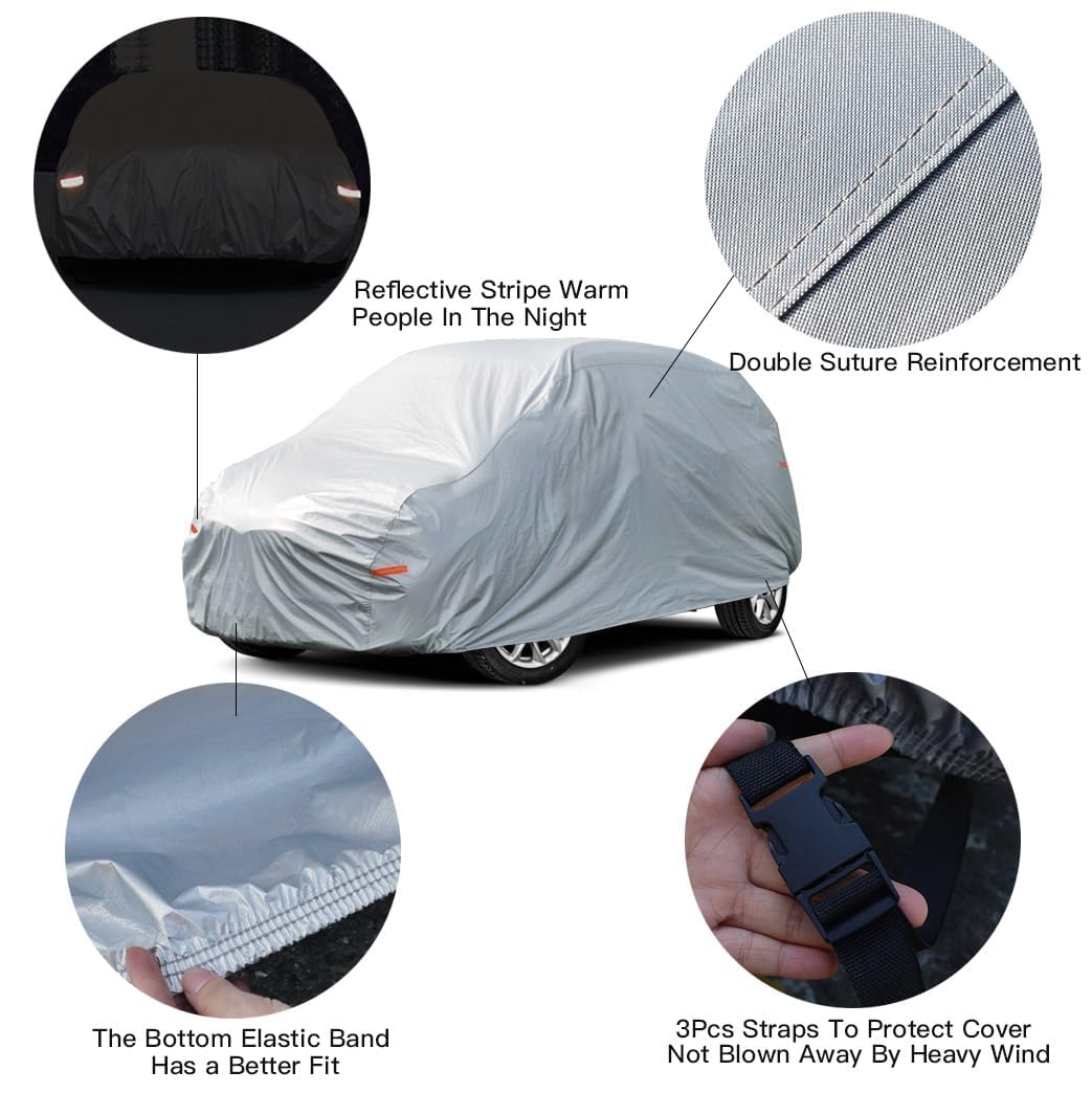 Kayme Autohoes Waterdicht Ademend voor Mini Clubman (2010-2024), 6 laags Full Garage Car Cover voor Regen Zon Stof Bescherming Bekrast, Auto Cover met Reflecterende Strepen