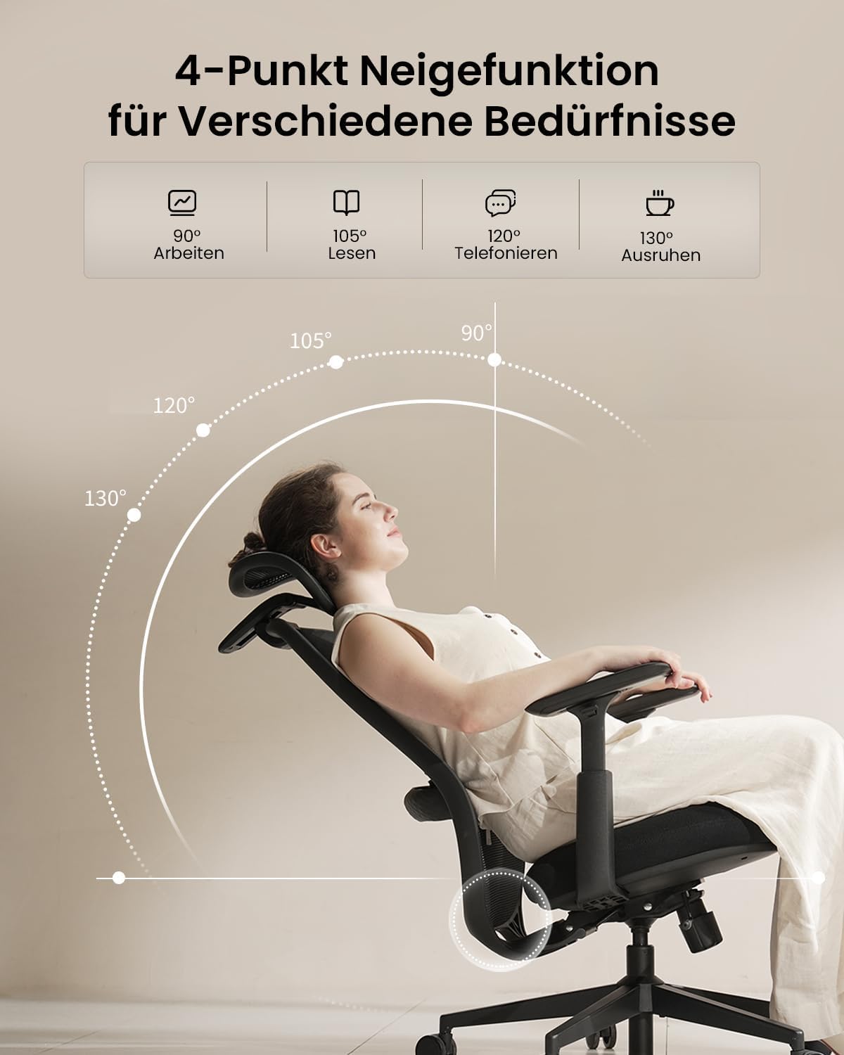 ProtoArc EC200 Ergonomischer Bürostuhl mit Verstellbarer Sitztiefe, Schwarz | Schreibtischstuhl Lendenwirbelstütze Höhen- und Tiefenverstellbarer, 3D-Kopfstütze, 55D-Schaum, Mesh Computerstuhl Homeoffice